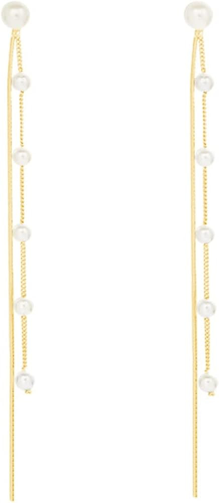 SLUYNZ 925 Sterling Silver Simulated Shell Pearl Dangle Earrings Chain for Women Teen Girls Elega... | Amazon (US)