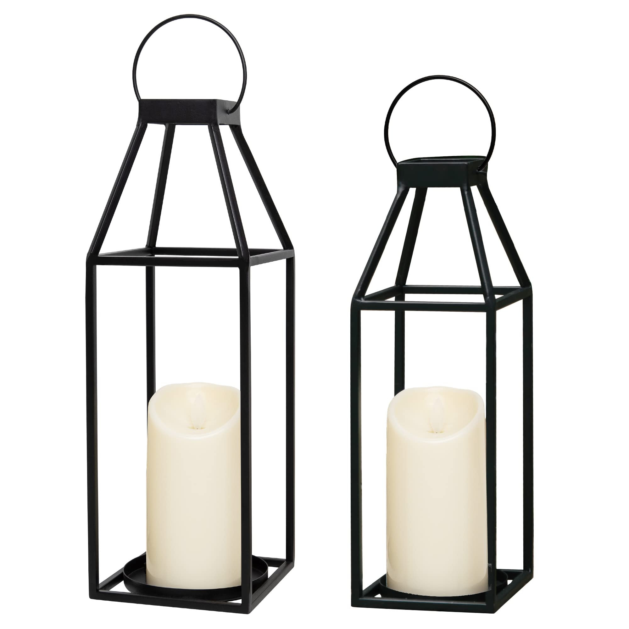 HPC Decor Black Metal Candle Lanterns Set of 2- Lanterns Decorative with Flickering LED Candles- ... | Amazon (US)