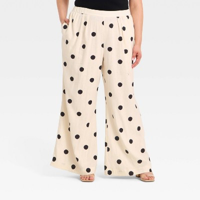 Women's Relaxed Linen Trousers - A New Day™ Black/White Dot XXL | Target