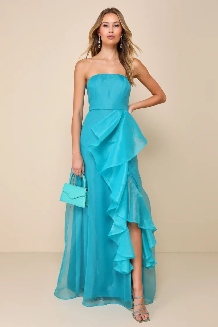 Exquisite Ease Teal Green Organza Strapless Ruffled Maxi Dress | Lulus