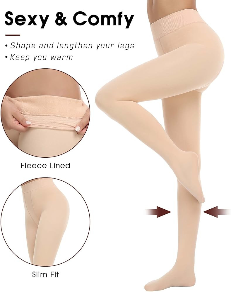 RISSCAN Opaque Tights for Women Fleece Lined Control Top Pantyhose Warm Stirrup/Footed Tights | Amazon (US)