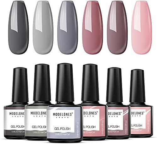 Gel Nail Polish Set - Nude Pink Brown Grey U V Acrylic French Finger Polish 6 Colors Gel Nail Art... | Amazon (US)