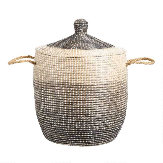 Amelia Ombre Seagrass Tote Basket With Lid | World Market