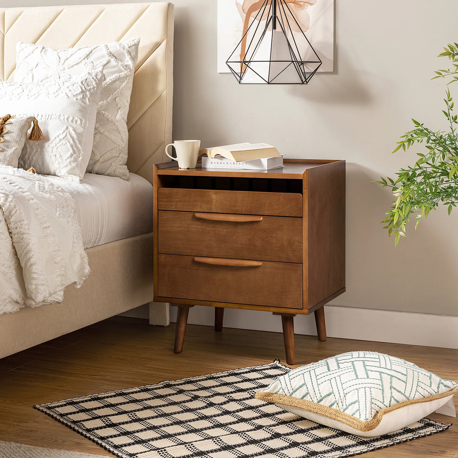 Corrigan Studio® Sebrina Mid-century Modern 3 - Drawer 28“ Tall Nightstand with Built-In Outle... | Wayfair North America