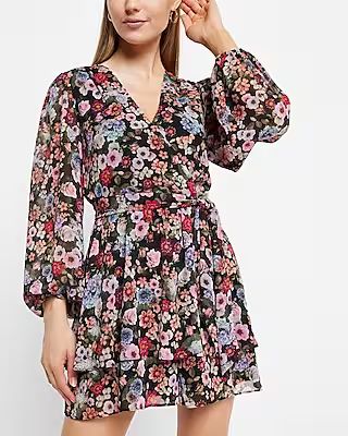 Floral Ruffle Wrap Front Romper | Express