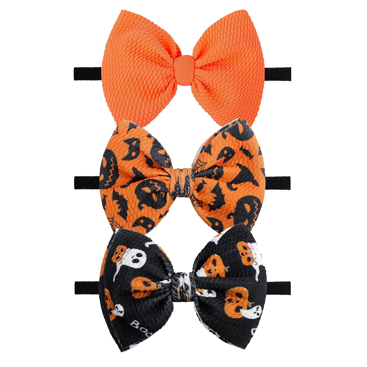 YanJie Halloween Hair Accessories - Pumpkin & Ghost Bows, Nylon Headbands for Toddler Girls, 3pcs (Orange, Black) | Amazon (US)