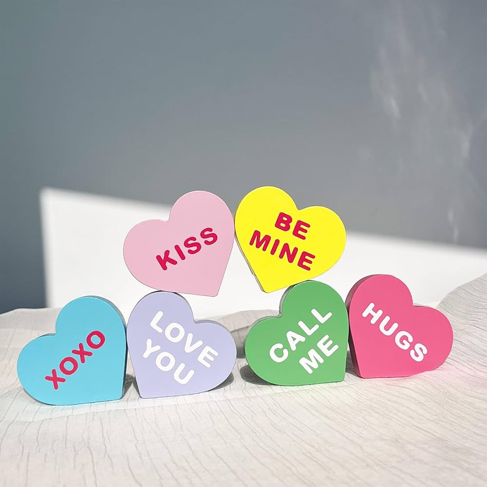 Valentines Day Decor Wooden 6 Pcs Heart Table Decorations Signs Classic Valentine Wood Colorful C... | Amazon (US)
