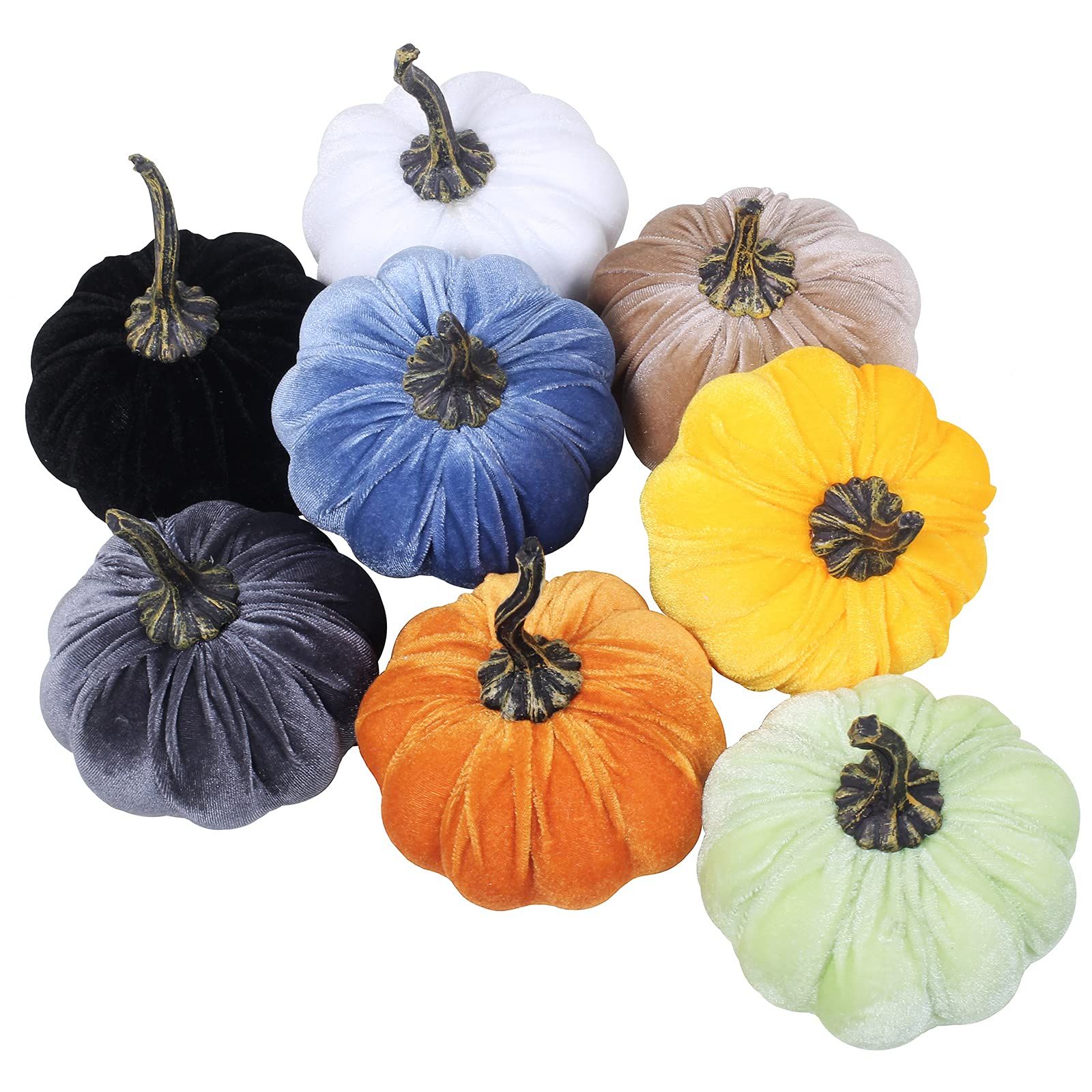 8 Set Faux Assorted Fall Decorative Pumpkins Foam Pumpkins Velvet Fabric Pumpkins in Orange Yellow G | Amazon (US)