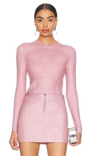 Talya Metallic Coated Sweater in Pink | Revolve Clothing (Global)