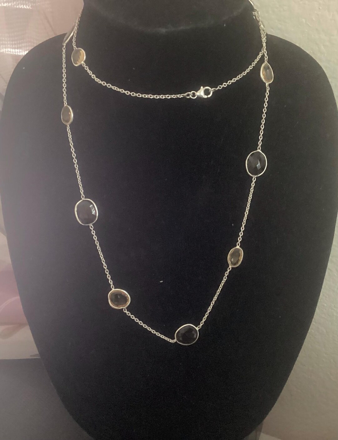 Vintage 925 Sterling Silver Gemstone Long Necklace - Etsy | Etsy (US)