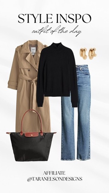 Classic fall capsule style—nothing beats a timeless trench coat layered over a chic black sweater and straight-leg jeans. Add in gold hoop earrings and a Longchamp Le Pliage tote for an easy, elevated autumn outfit formula. These wardrobe essentials are must-haves for cozy commutes, workdays, or city strolls. Shop classic outerwear, perfect denim, and functional handbags all in one place!

#LTKfall #trenchcoat #capsulewardrobe #falloutfit #longchamp #classicstyle #ltkseasonal #autumnlayers 

 #LTKFallSale #LTKSeasonal #LTKStyleTip