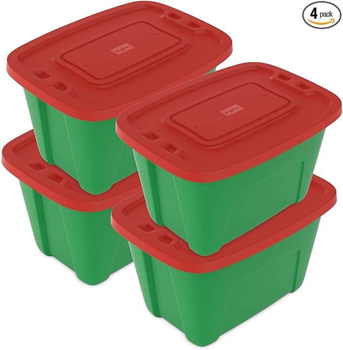 SIMPLYKLEEN 4-Pack Christmas Storage Totes with Lids (Red/Green), 18-Gallon (72-Quart) Organizati... | Amazon (US)