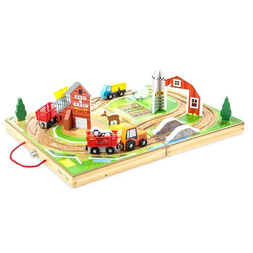 Melissa & Doug 17-Piece Wooden Take-Along Tabletop Farm, 4 Farm Vehicles, Play Pieces, Barn, Grain House Take-Along Pretend Play Toy Barn Toys for Toddlers Ages 1+ | Amazon (US)