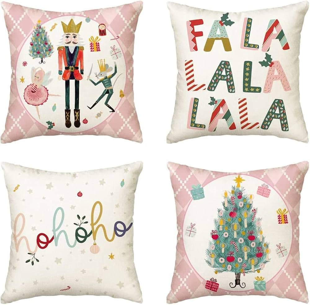 AVOIN colorlife Merry Christmas Nutcracker Pink Throw Pillow Covers, 20 x 20 Inch Winter Holiday ... | Amazon (US)