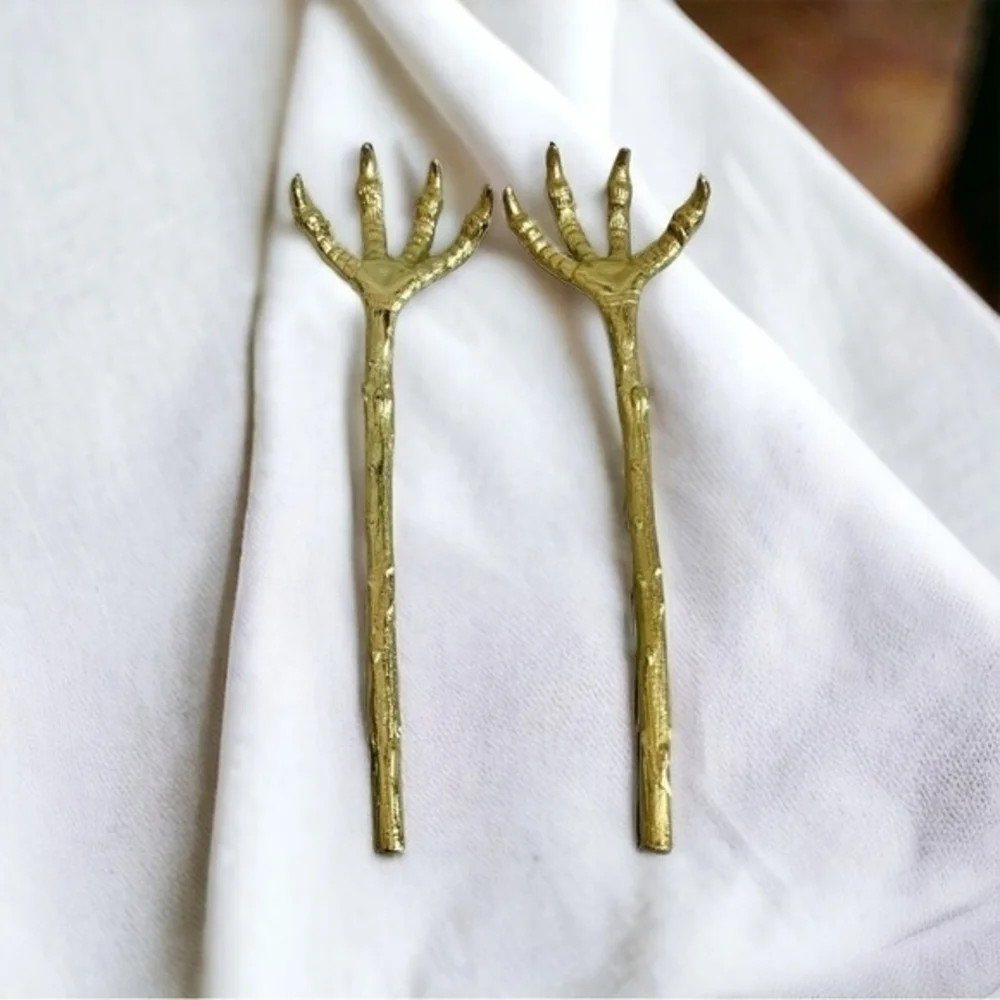 Serving Hands Halloween Claw Salad Servers Set of 2 Gold Metal Tongs Forks VG | Poshmark
