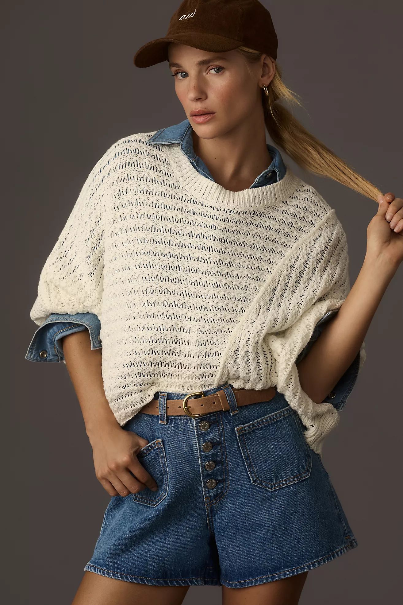 Pilcro Distressed Asymmetrical Open-Stitch Sweater | Anthropologie (US)