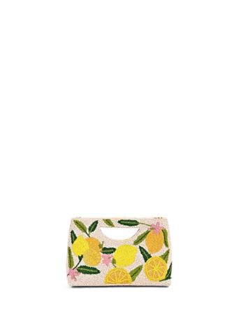 NY & Co Women's Lemon-Beaded Clutch Bag - America & Beyond Yellow Cotton | New York & Company