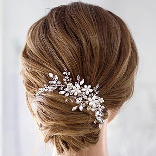 Asooll Bridal Hair Comb Silver Wedding Hair Pieces Pearl Flower Hair Accessories for Women | Amazon (US)