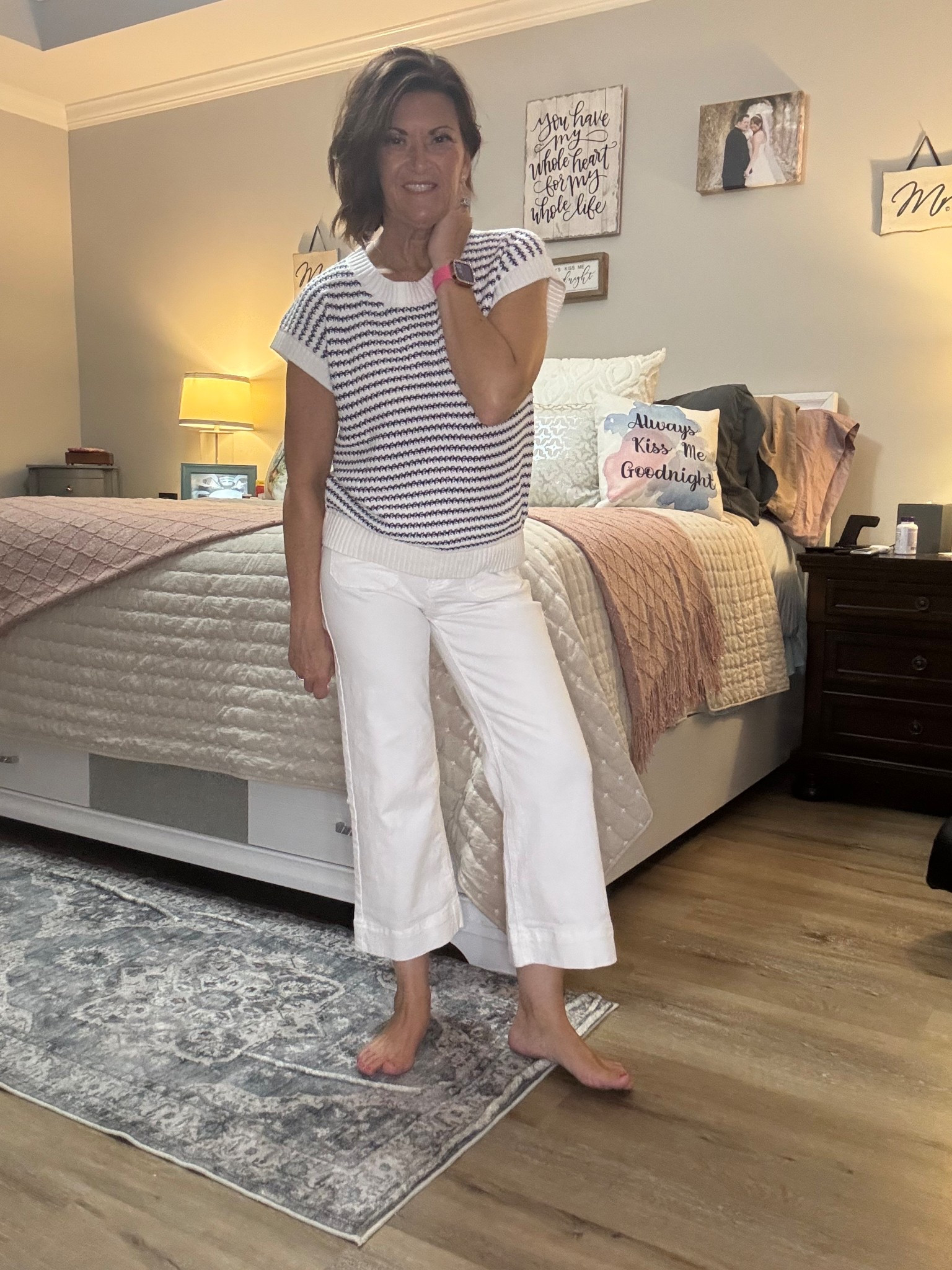 I’m also pretty crazy about this top with these adorable white cropped pants!! Love love love. 

#amazon #amazonfind

#LTKStyleTip #LTKOver40