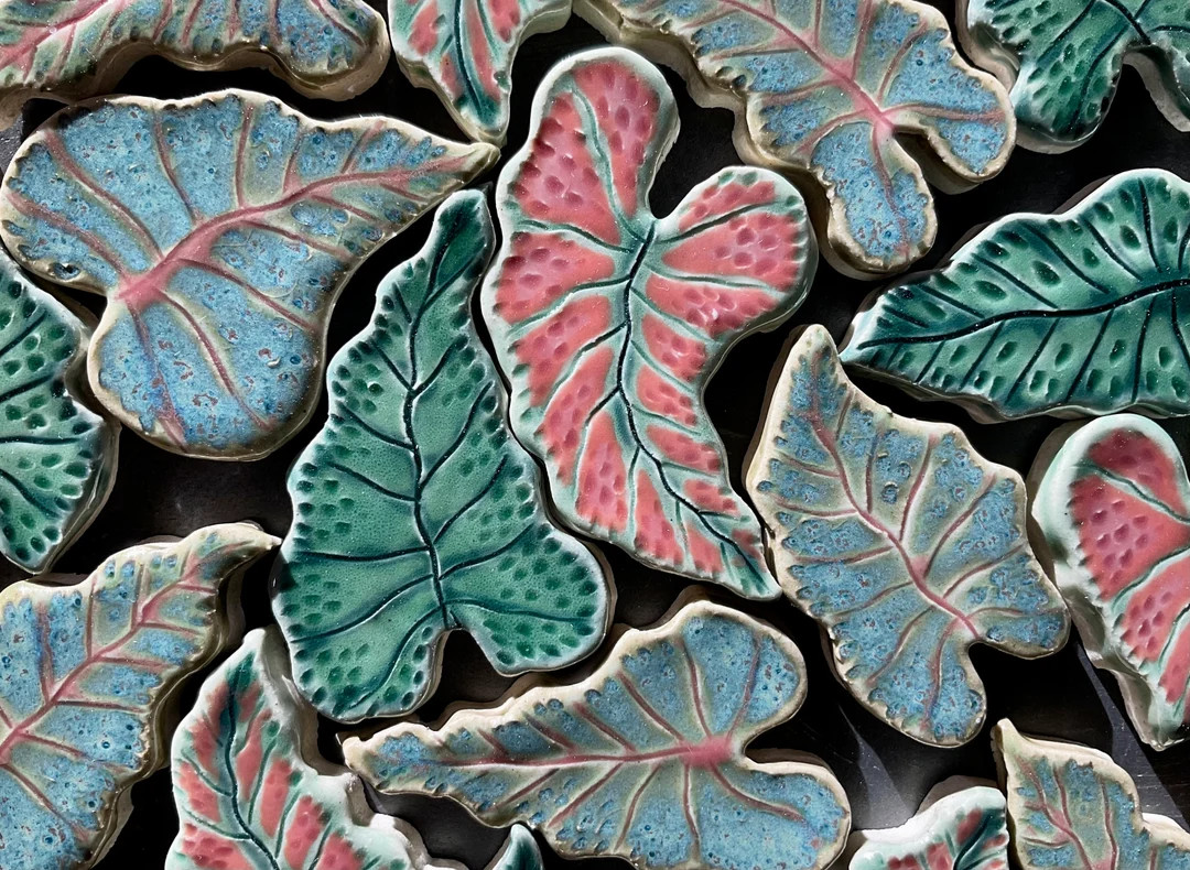 Caladium Leaf Mosaic Tile, Choose From Three Types, Each Completely Unique Hand Cut Ceramic, Trop... | Etsy (US)