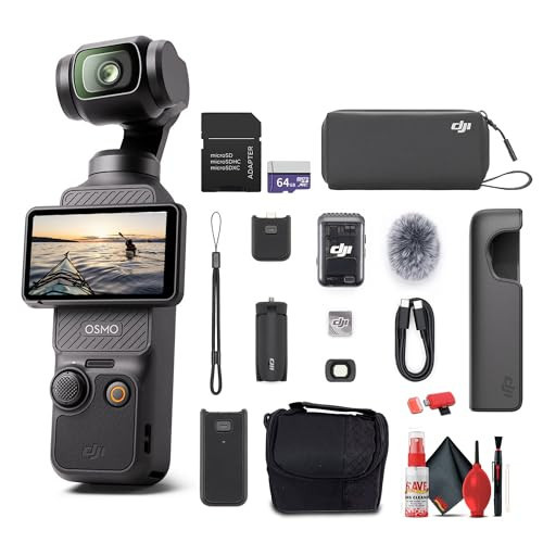 DJI Osmo Pocket 3 Creator Combo, 4K/120fps Video 3-Axis Stabilization, Handheld Vlogging Camera with Rotatable Touchscreen Mic 2 (CP.OS.00000302.01) + 64GB Memory Card + Camera Bag + More | Amazon (US)