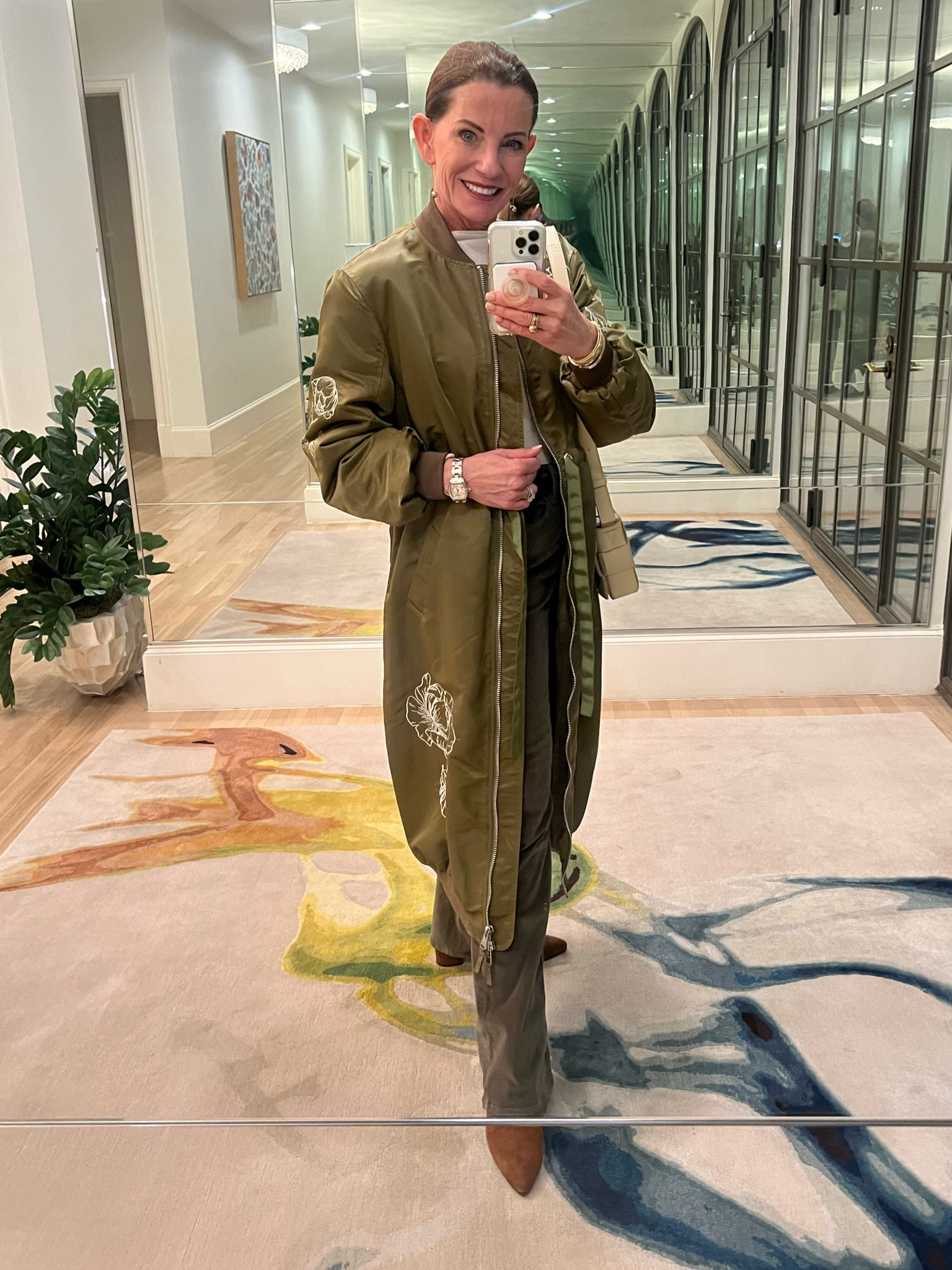 Cozy weekend looks! On sale!!!!
Love this satin bomber inspired, long jacket with contract floral embroidered detailing.🧥 Balloon-sleeve is complete with adjustable drawstring waist and banded rib trim. Love the faux fur lining  

#LTKSeasonal #LTKstyletip #LTKsalealert