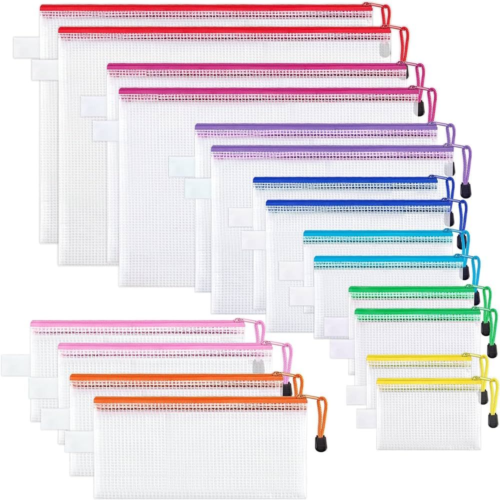 Amazon.com : JARLINK 18 Pack 8 Sizes Mesh Pouch, 9 Colors, Waterproof Zipper File Bags Document M... | Amazon (US)