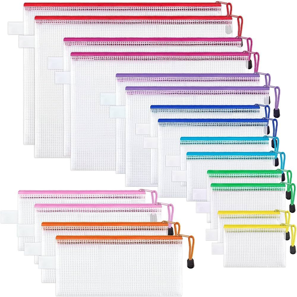 JARLINK 18 Pack 8 Sizes Mesh Pouch, 9 Colors, Waterproof Zipper File Bags Document Multipurpose T... | Amazon (US)