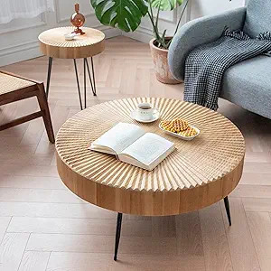 LONYKE 2-Piece Modern Farmhouse Living Room Coffee Table Set, Nesting Table Round with Handcrafte... | Amazon (US)