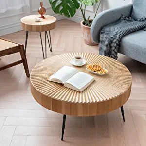 LONYKE 2-Piece Modern Farmhouse Living Room Coffee Table Set, Nesting Table Round with Handcrafte... | Amazon (US)