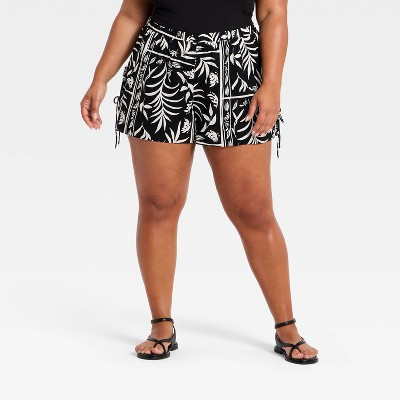 Women's Tie-Front Pull-On Shorts - A New Day\u2122 Black/White 4X | Target