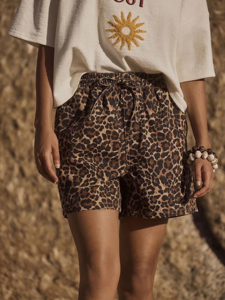 Brown Animal Print Drawstring Mini Shorts | Next EU