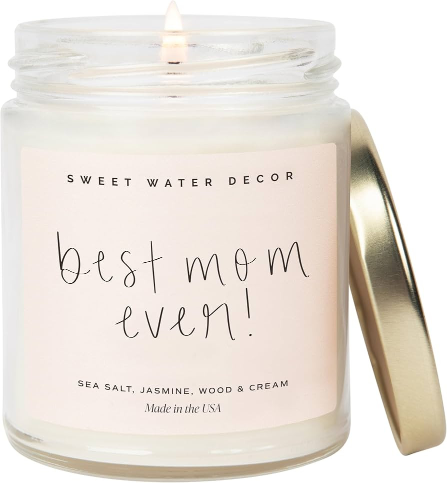 Sweet Water Decor, Best Mom Ever Candle - Sea Salt, Jasmine, Cream, and Wood Scented Soy Wax Cand... | Amazon (US)