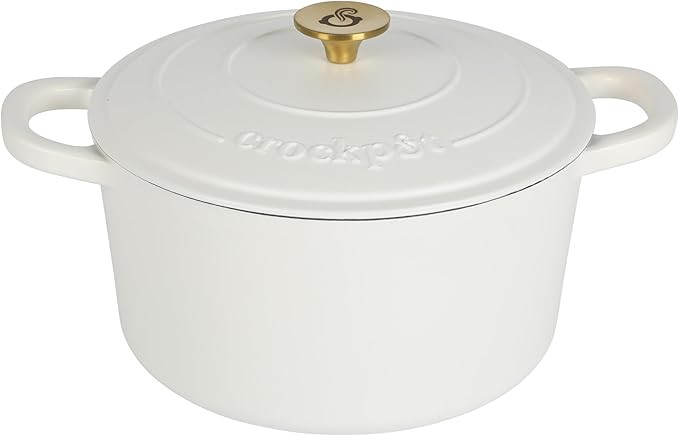Crock Pot Artisan 5-Quart Round Dutch Oven - Matte Linen White w/Gold Knob | Amazon (US)