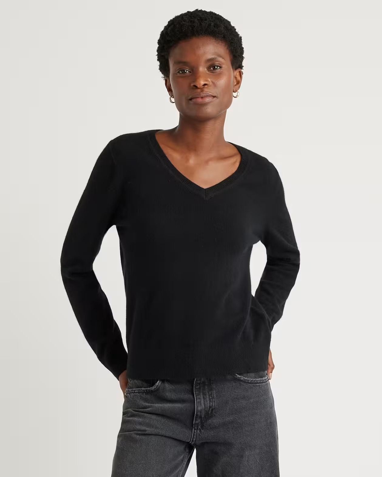 Mongolian Cashmere V-Neck Sweater in Black | Quince