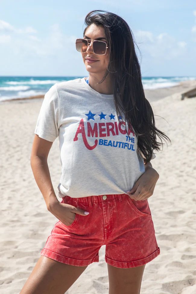 America the Beautiful Oatmeal Graphic Tee | Pink Lily