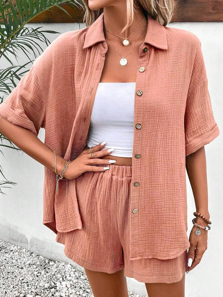 SHEIN LUNE Drop Shoulder Shirt & Shorts | SHEIN