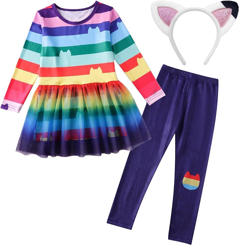 SHELOVESIT Rainbow Dress for Girls, Dollhouse Game Girls Birthday Tutu Outfit, Rainbow Cat Costum... | Amazon (US)