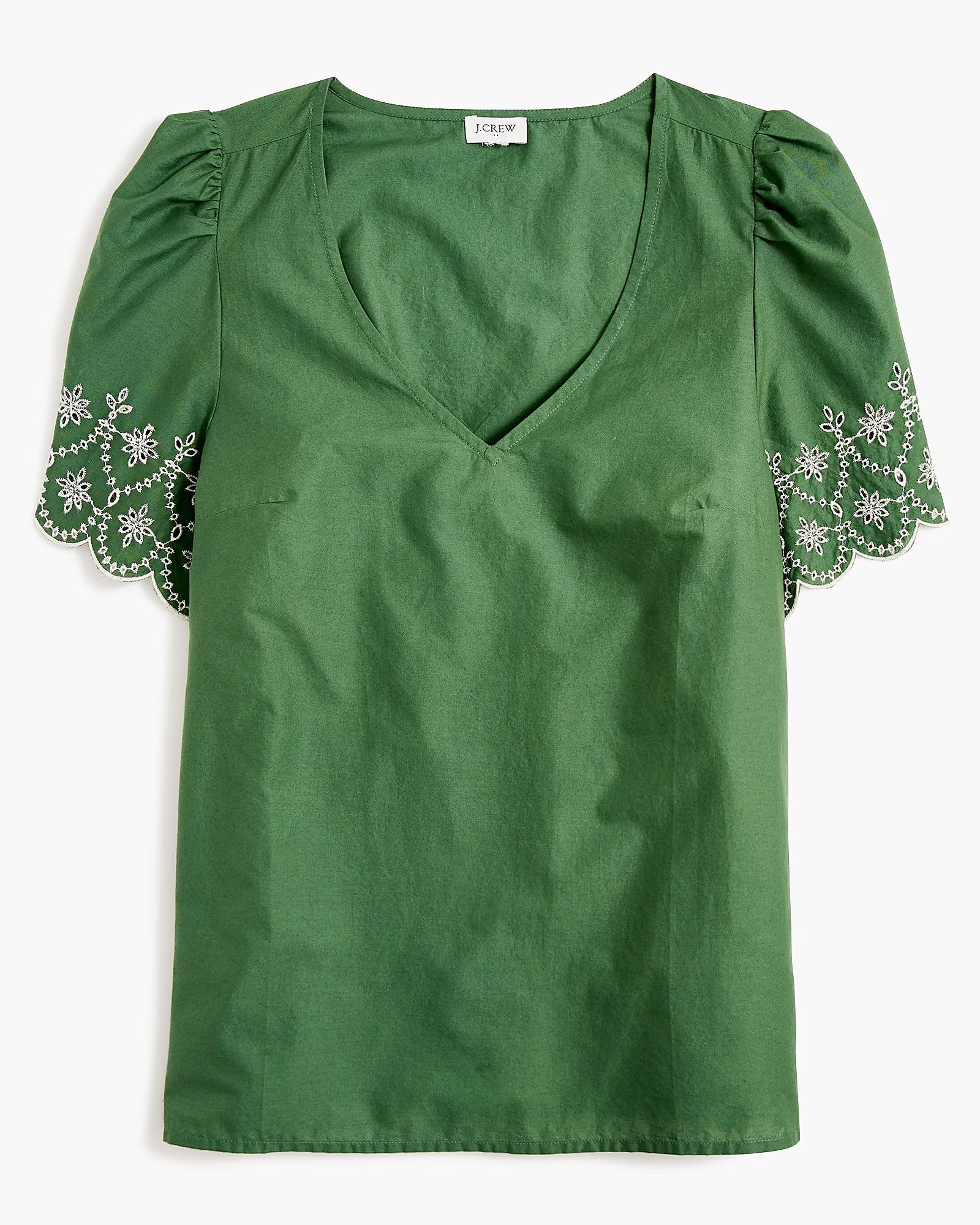 V-neck top with embroidered sleeves | J.Crew Factory