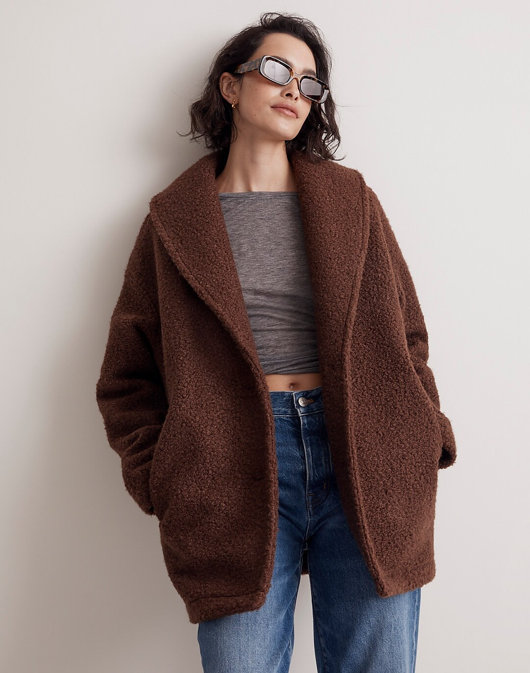 Pebbled Faux Shearling Shawl Collar Coat | Madewell