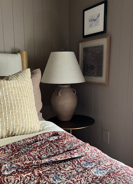 Moody bedroom styling 

Guest room burgundy kantha quilt tan beige throw pillow cover striped floral block print vintage rug red stems dark found vase aged bronze round side table urn lamp brown bench throw blanket vintage landscape framed art studio mcgee Etsy amber Lewis loloi linen curtains white and black quilt stitching empire lamp shade ceramic dish cream candle 

#LTKFind #LTKhome #LTKstyletip