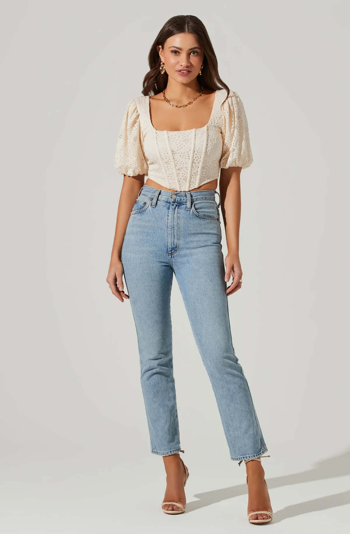 Eyelet Square Neck Balloon Sleeve Bustier Top | ASTR The Label (US)