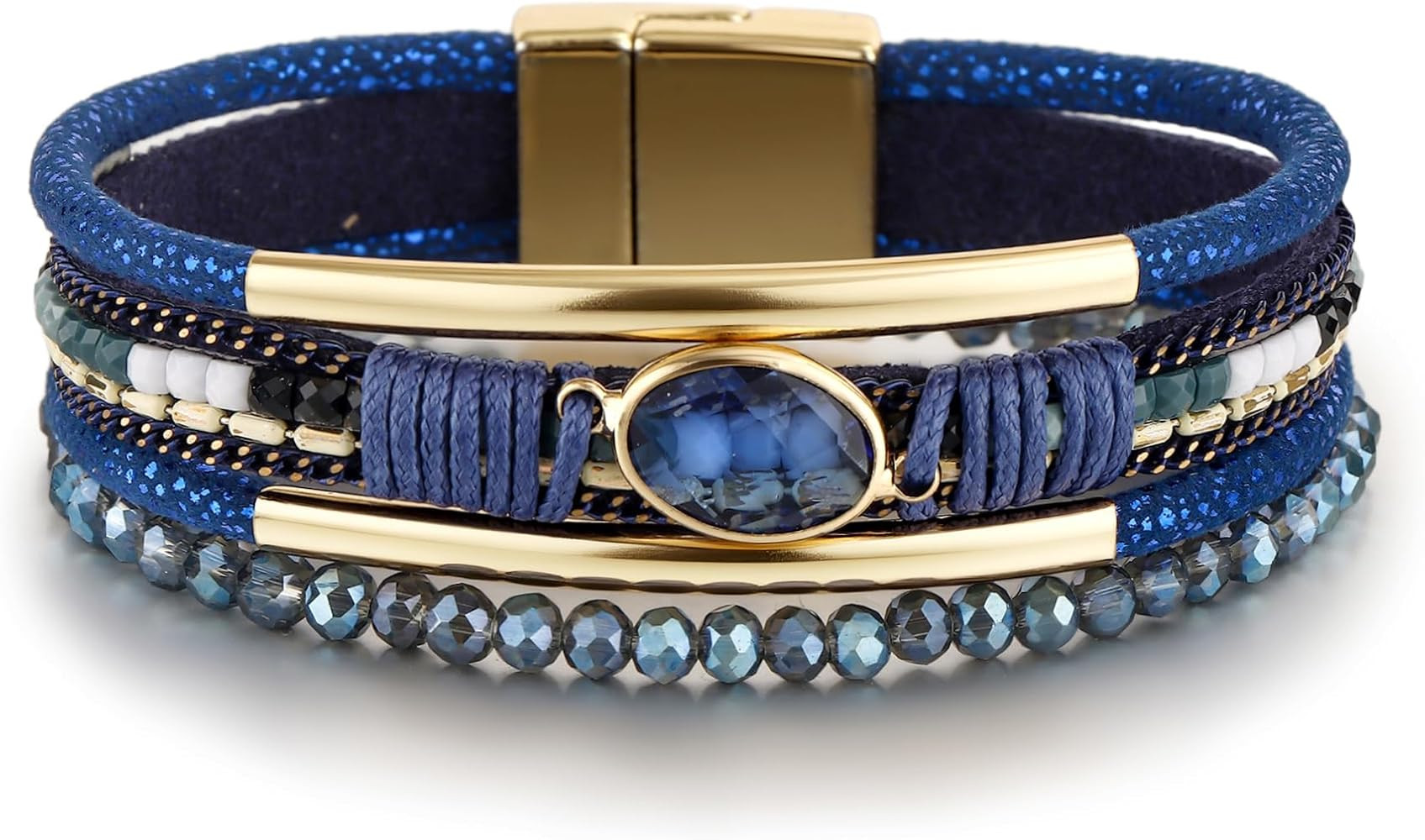 Edoneery Leather Wrap Bracelet for Women, Boho Handmade Multi-Layer Cuff with Crystal Beads Heart... | Amazon (US)