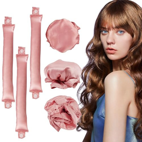 6 Pcs Set Heatless Hair Curler，Satin Heatless Curling Set, Heatless Curls Headband, Overnight Curling Headband, Heatless Curling Set, Creates Beautiful Curls Without Damaging The Hair (pink) | Amazon (US)