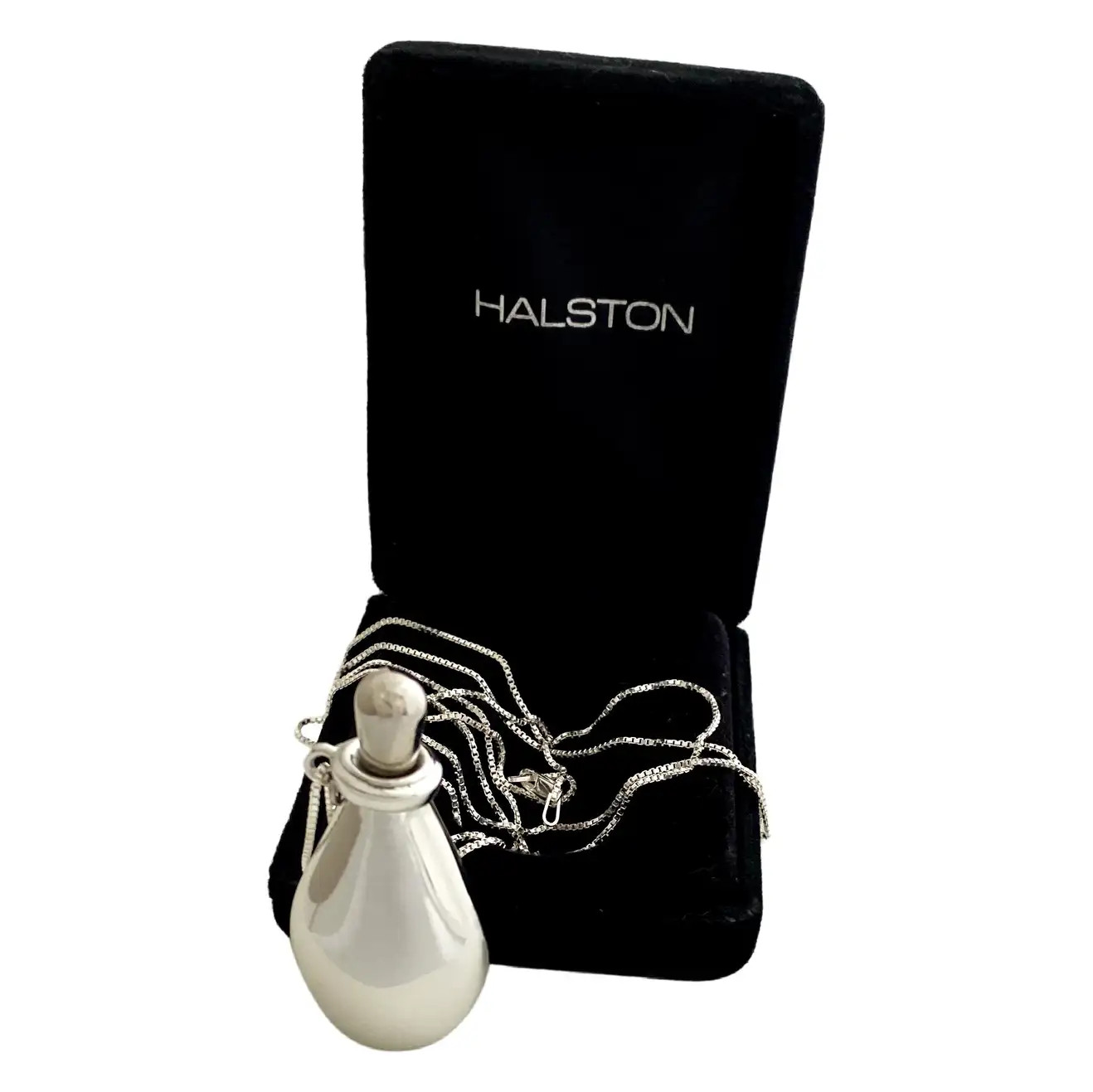 Elsa Peretti for Halston Perfume Bottle Pendant Necklace Sterling Chain For Sale at 1stDibs | 1stDibs