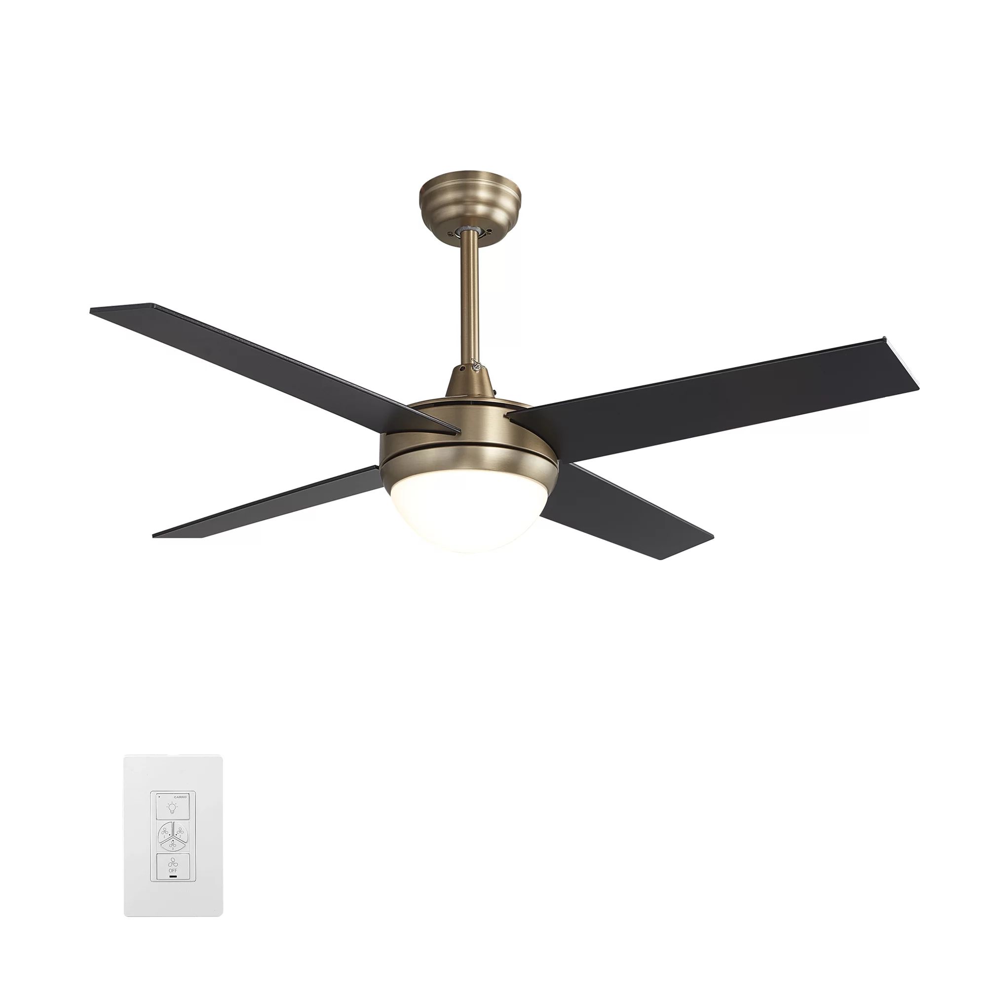52" Black and Gold Indoor Ceiling Fan with Smart Wall Control, Light Kit | Walmart (US)