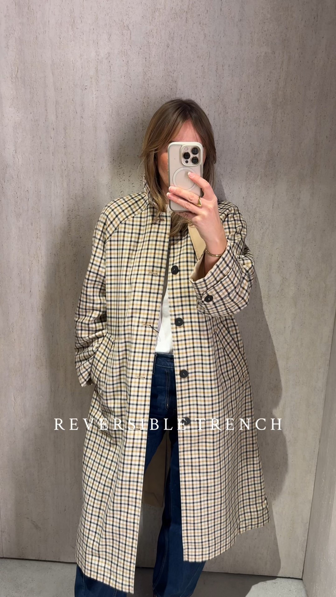 This check trench is beautiful 
Very similar to the sell out Sezane version . 
Fully reversible , with funnel neckline,
Chic A-line silhouette 
Wearing a large 

#LTKFashionMonth #LTKworkwear #LTKspring