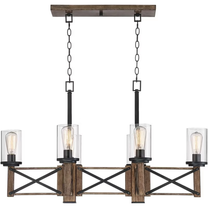 Franklin Iron Works Wood Finish Grain Linear Island Pendant Chandelier 40" Wide Rustic Farmhouse ... | Target