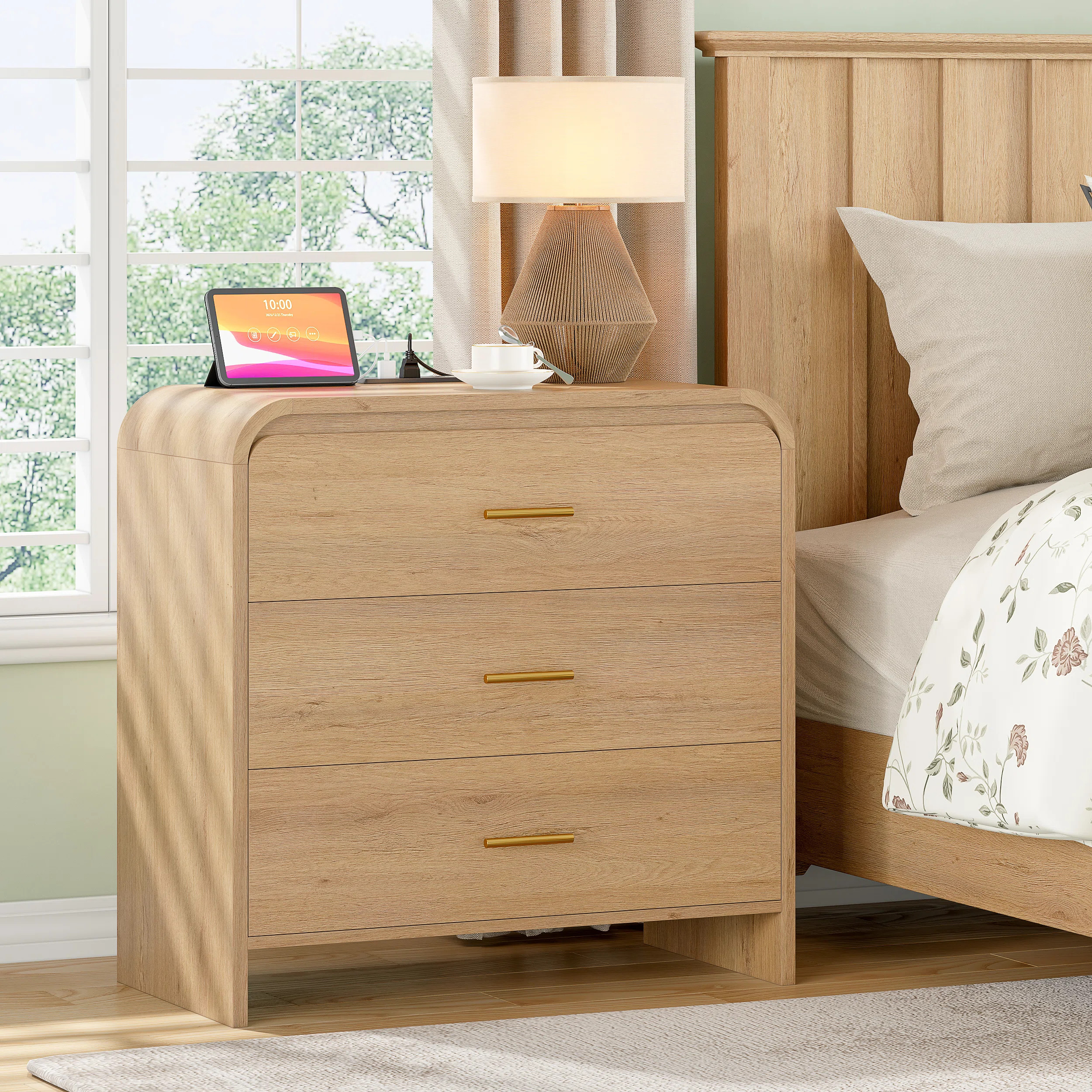 3 Drawers Oversized Nightstand Set, 31.5" Wide Extra Large Night Stand With Charging Station, Mod... | Wayfair North America