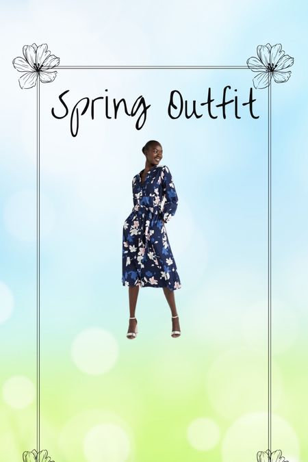 Spring outfit 
Spring dress 
Floral print dress 
Midi dress 
Belted dress
Work wear 

#LTKfindsunder50 #LTKSeasonal #LTKworkwear